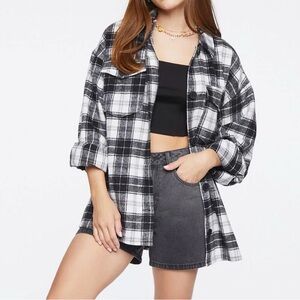 Forever 21 Black and White Plaid Button-Up Shacket